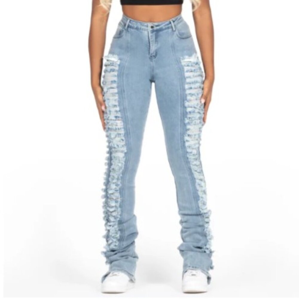 Rock Star Original Jean Erielle Mega Distressed Super Stacked Light Washed